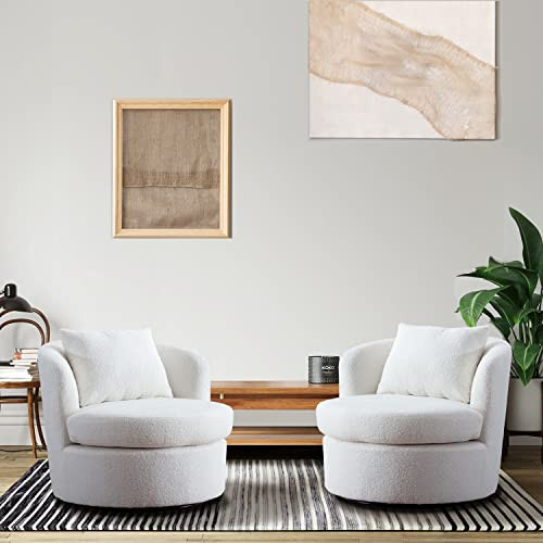 INZOY Swivel Barrel Chair for Living Room Set of 2, Comfy Round Accent Chair with Lamb Wool Fabric, Swivel Accent Chair Sherpa Chair with Plump Pillow, Swivel Round Chair with Removable Cushion, White | Amazon (US)