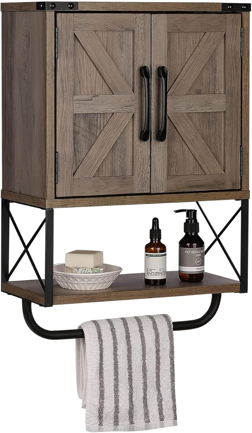 RUSTOWN Farmhouse Rustic Medicine Cabinet with Two Barn Door,Wood Wall Mounted Storage Cabinet wi... | Amazon (US)