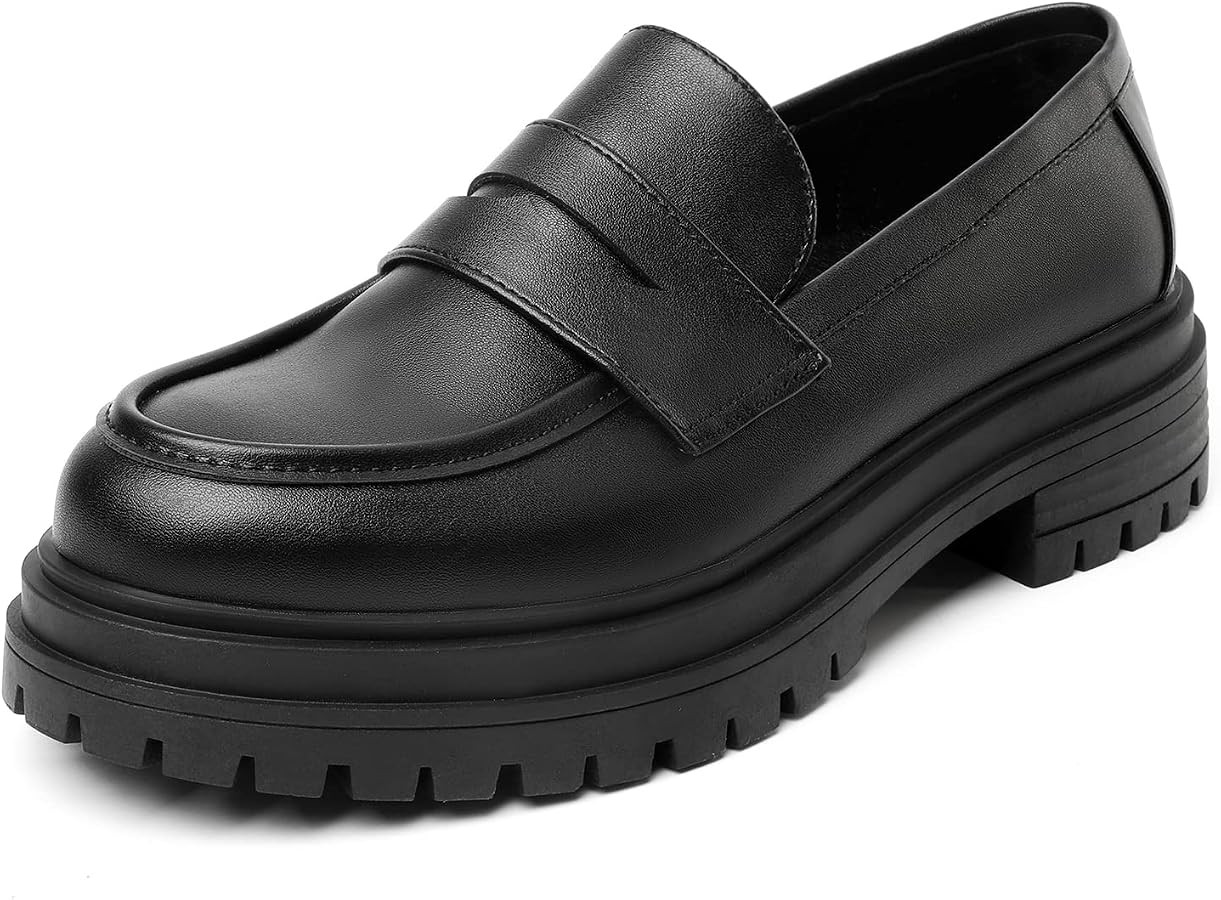 Mostrin Loafers for Women Lug Sole Platform Mid Chunky Loafers Classic Round Toe Slip On Loafers ... | Amazon (US)