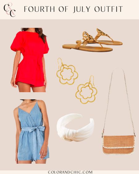 4th of July outfit ideas with red two-piece set and chambray romper! Love these two for a simple casual outfit for the 4th. Both can be accessorized with earrings, classic sandals, headband and purse. 

#LTKSeasonal #LTKstyletip