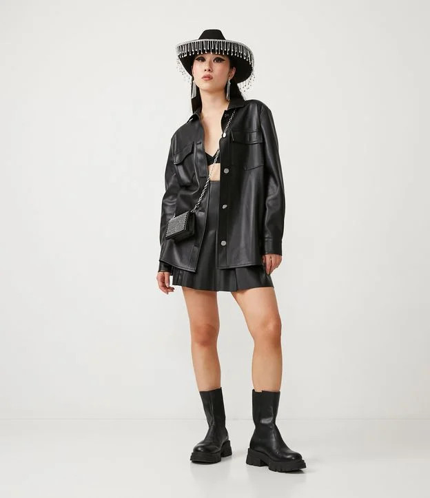 Saia com Pregas com Colchetes na Lateral Preto | Renner (BR)