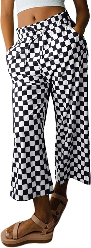 SELINK Women Casual Checkered Elastic High Waist Loose Pajama Pants with Pockets Plaid Straight W... | Amazon (US)