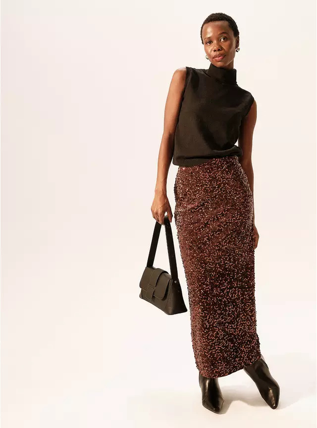 Buy Bronze Sequin Embellished Midi Skirt 14 | Skirts | Tu | Tu Clothing