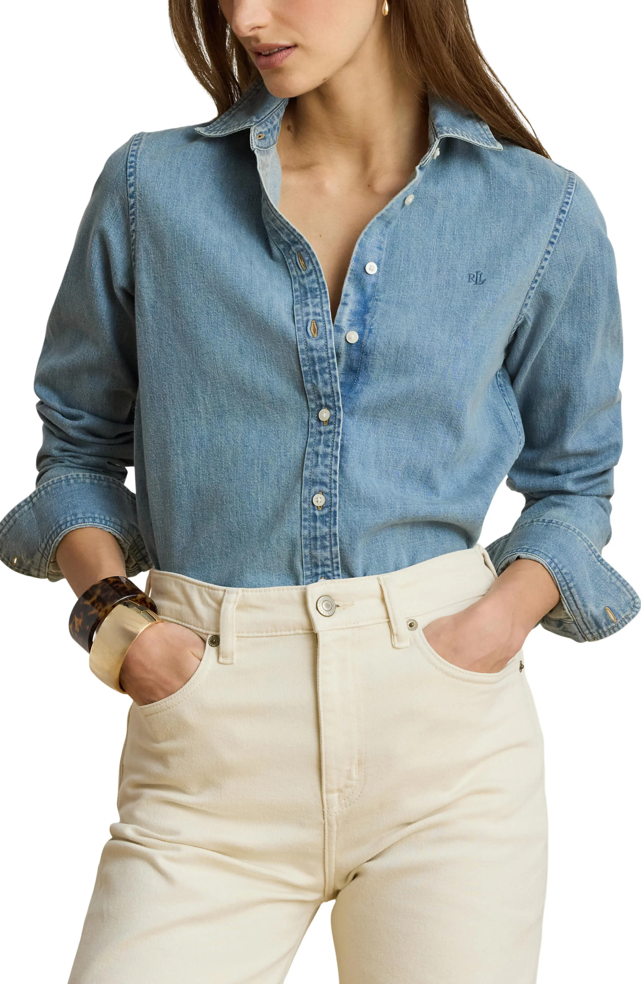 Classic Fit Denim Button-Up Shirt (Women) | Nordstrom | Nordstrom