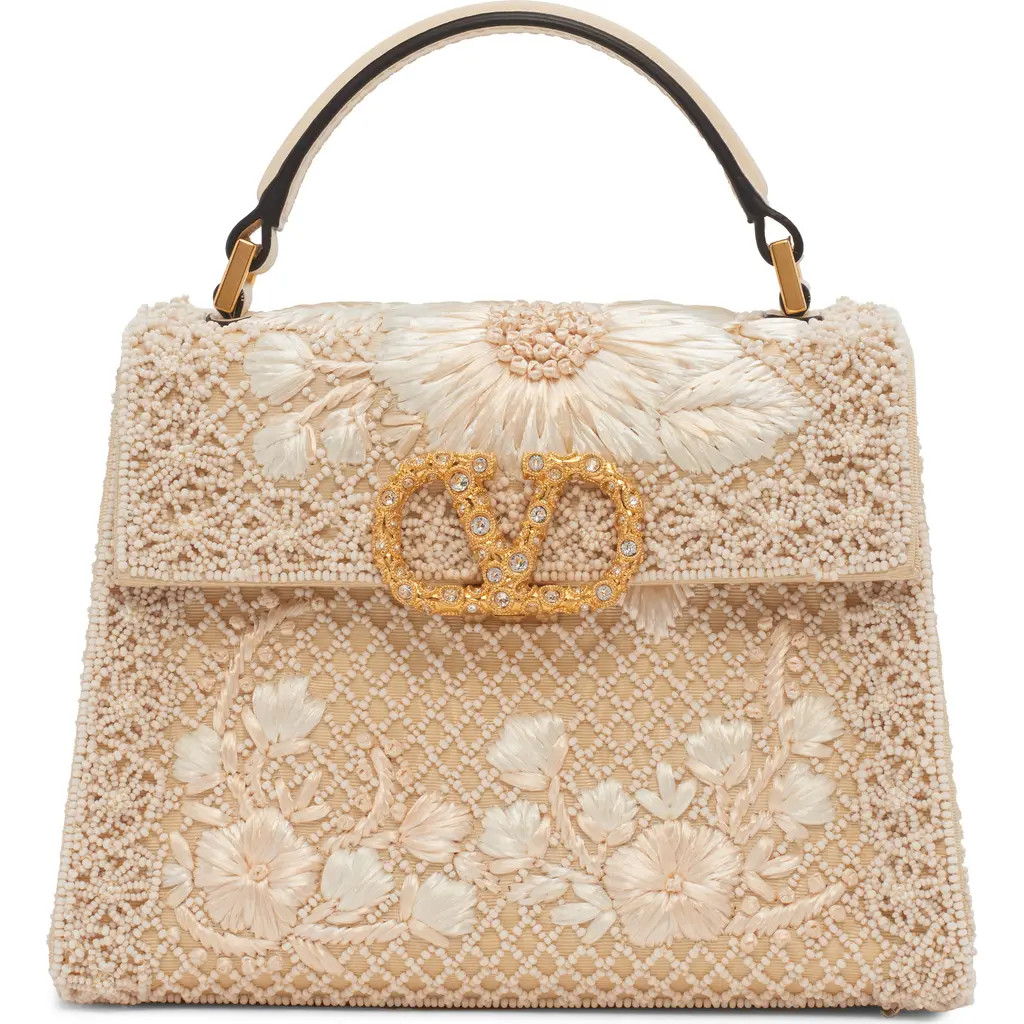 Valentino Garavani Mini Vsling Embroidered Moiré Top Handle Bag in White/Cream at Nordstrom | Nordstrom