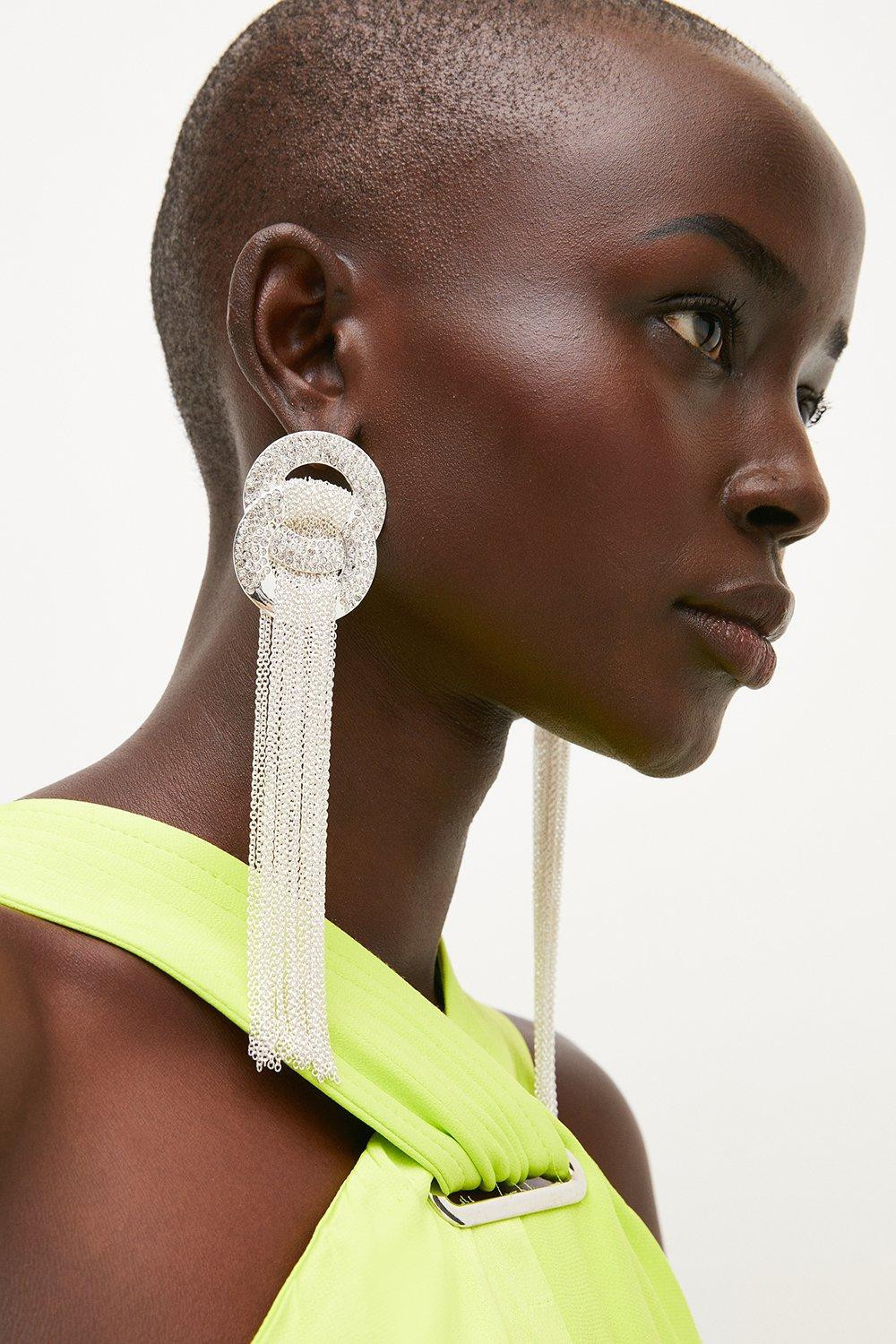 Glam Diamante Statement Tassel Earrings | Karen Millen US