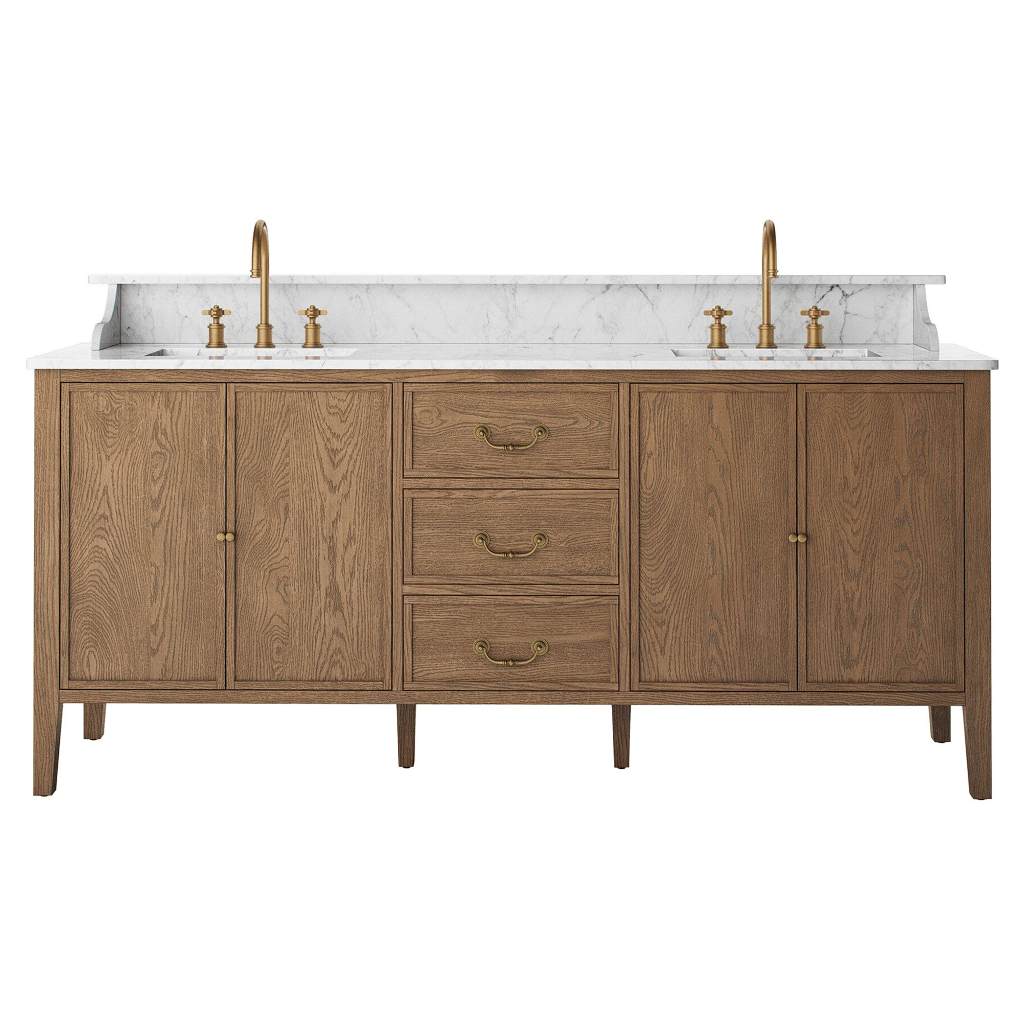 Elliston Satin Worn Oak Double Vanity | Kathy Kuo Home