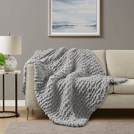 Madison Park Chenille Handmade Chunky Knit Lightweight Throw, One Size, Gray | JCPenney