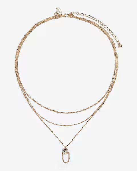 3 Row Draped Chain Stone Pendant Necklace | Express