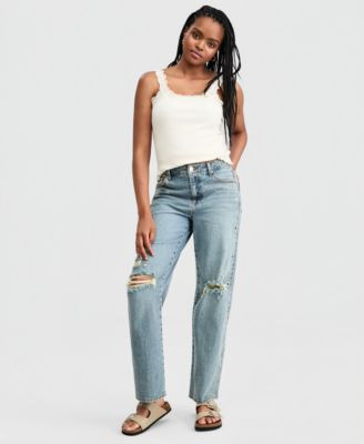 Now This Womens Ripped Studded Straight Leg Jeans Macys Exclusive | Macy's