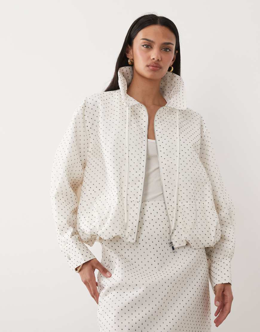 Ghospell polka dot bubble hem jacket co-ord in ivory polka dot-White | ASOS (Global)