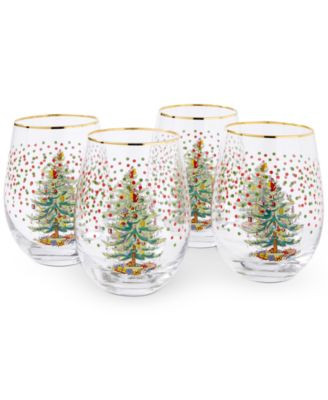 Spode Christmas Tree Polka Dot Stemless Wine Glasses, Set of 4 - Macy's | Macy's