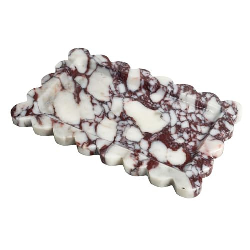 Natural 100% Marble Vanity Tray Luxury Scalloped Marble Storage Square Rectangle Tray for Home Decor Stone Tray for Bathroom Kitchen Candle Key (Rectangle-11.8 * 7.4-Calacatta Viola) | Amazon (US)