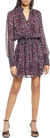 Abstract Animal Print Smocked Long Sleeve Chiffon Minidress | Nordstrom