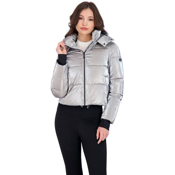 BCBGMAXAZRIA Women’s Metallic Quilted Cropped Puffer Coat - Walmart.com | Walmart (US)