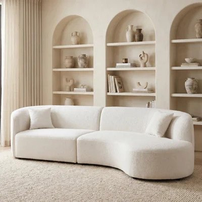 126.37" Large Curved Boucle Sofa with Right Chaise, Modern Cream Style 2-Piece Sectional, Beige Deep Seat Couch with Solid Wood Frame, No Assembly for | Wayfair North America