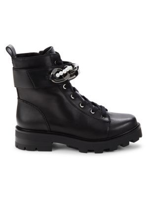 Maxi Faux Pearl Chain Leather Ankle Boots | Saks Fifth Avenue OFF 5TH