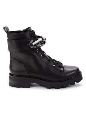 Maxi Faux Pearl Chain Leather Ankle Boots | Saks Fifth Avenue OFF 5TH (Pmt risk)