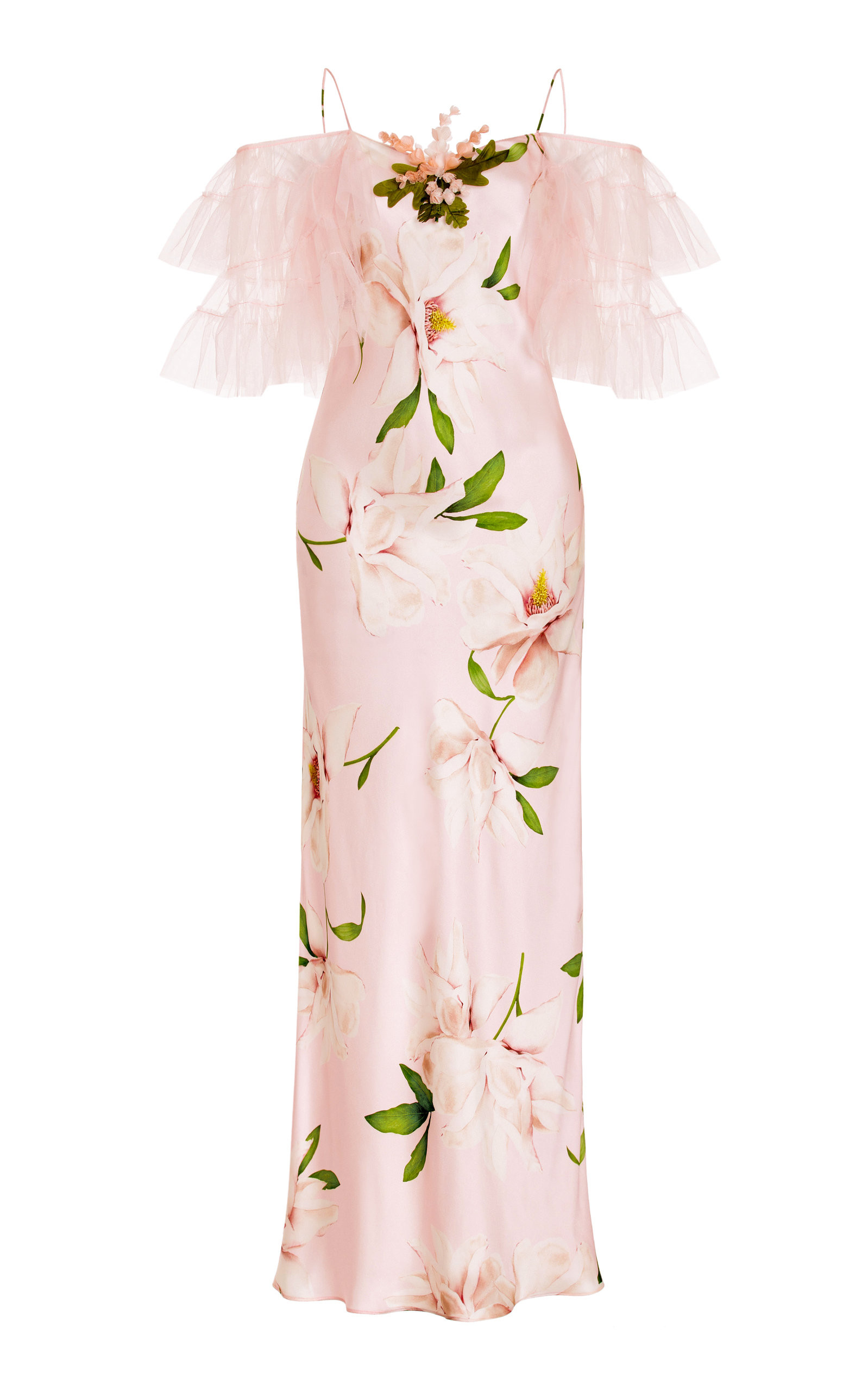 Ruffled Floral Silk-Satin Midi Slip Dress | Moda Operandi (Global)