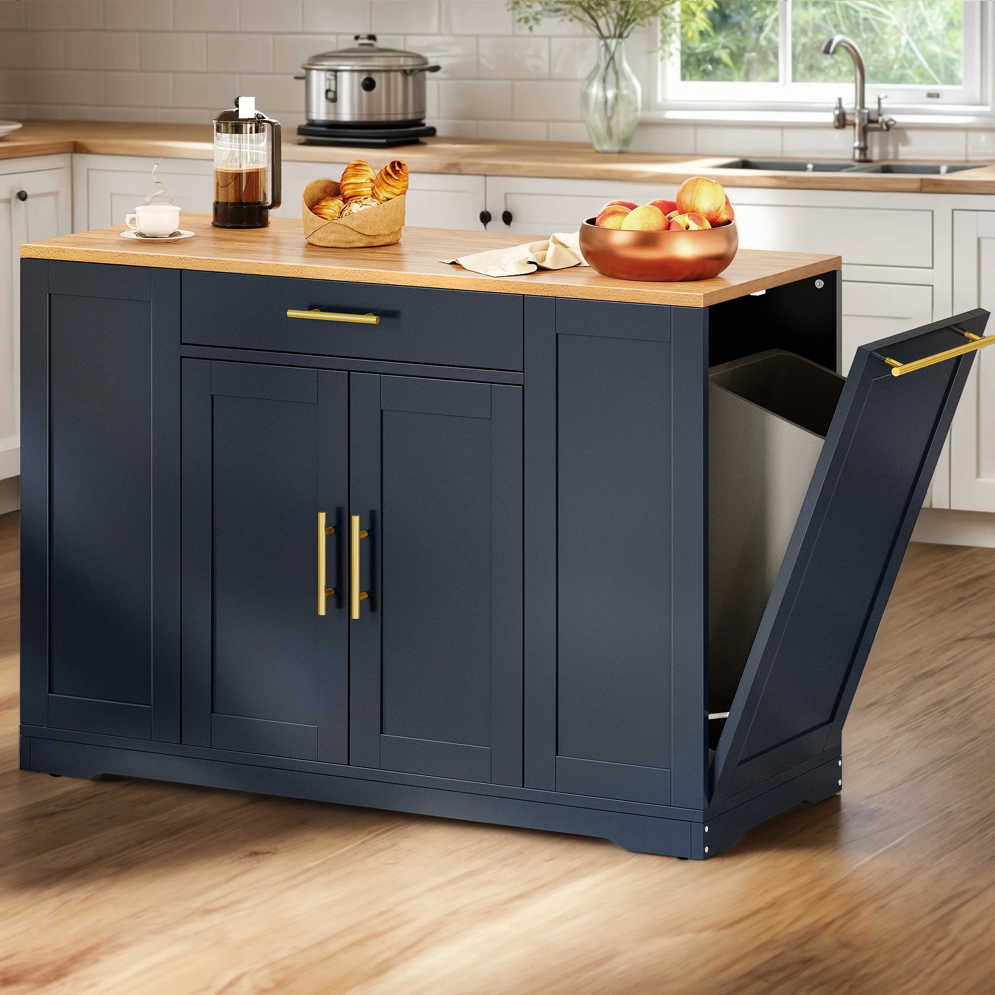 Dextrus Kitchen Island Cart with Trash Can Storage Cabinet, Rolling Kitchen Island Storage with W... | Walmart (US)