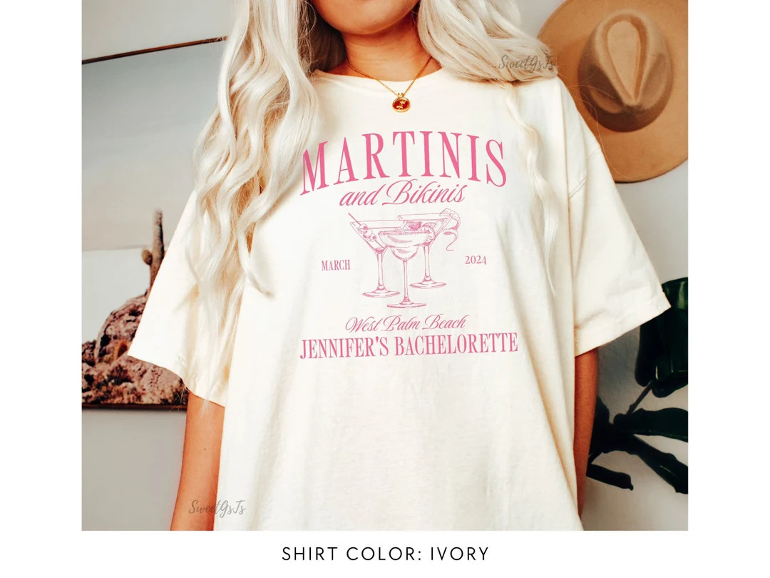 Beach Bachelorette Party Shirts, Martinis and Bikinis, Custom Bachelorette Shirts, Personalized L... | Etsy (US)