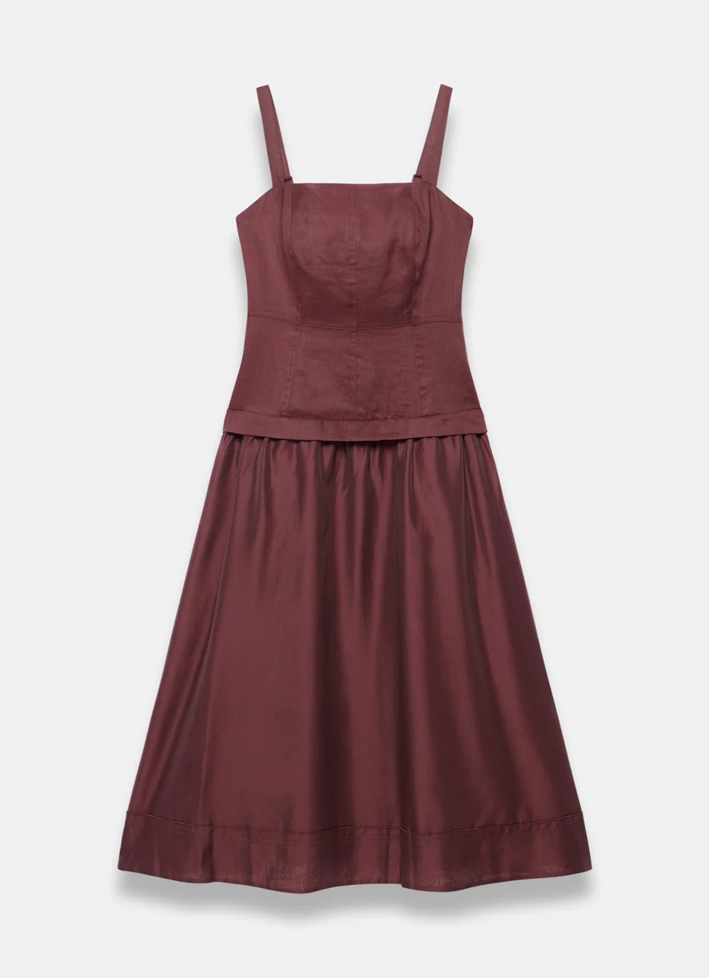 Burgundy Ramie Drop Waist Midi Dress | Mint Velvet