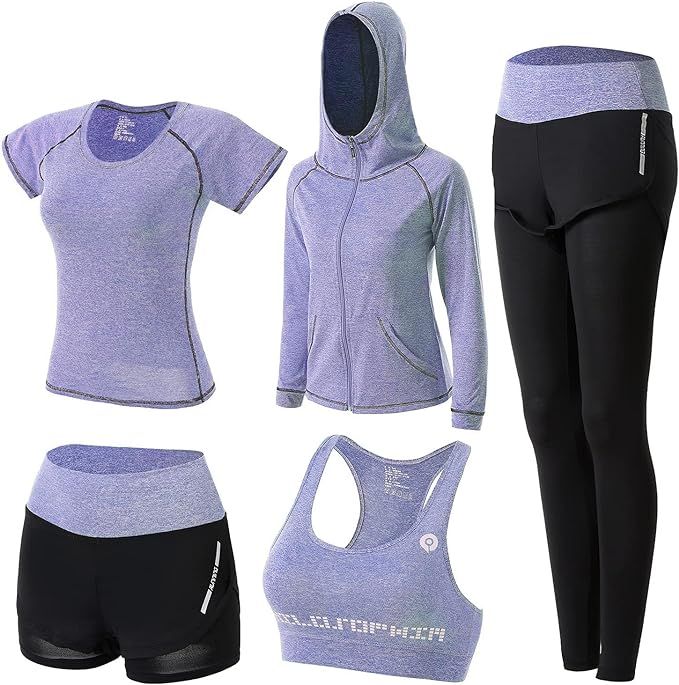 XPINYT 5pcs Workout Outfits for Women Athletic Sets Sport Suits Yoga Gym Fitness Exercise Clothes... | Amazon (US)