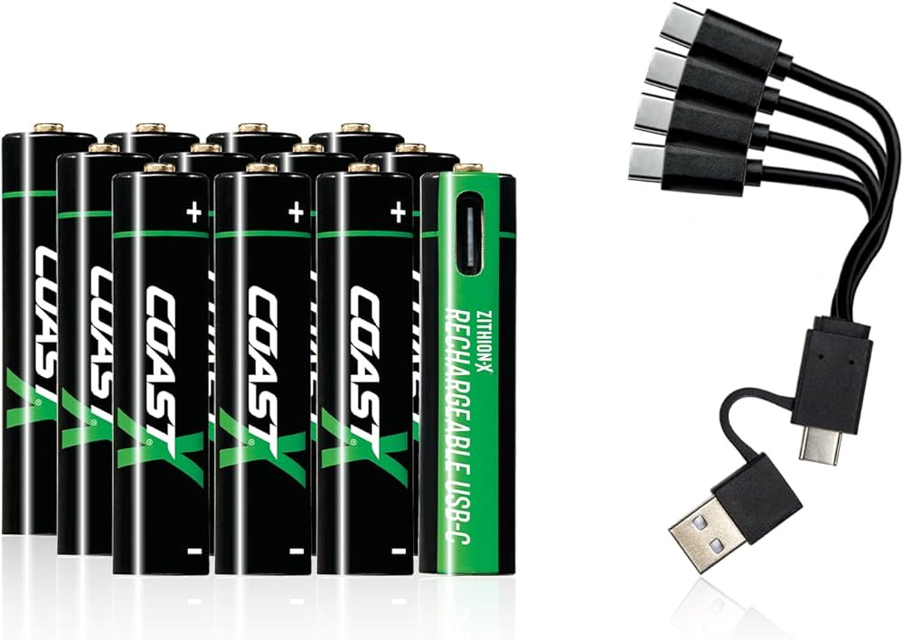 Coast AAA USB-C Rechargeable Batteries, ZITHION-X, Lithium Ion 1.5v 750 mAh, Long Lasting, Charge... | Amazon (US)