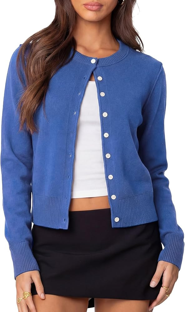 Darong Women's Lightweight Cardigan Sweater Long Sleeve Button Down Crew Neck Spring Outfits Fash... | Amazon (US)