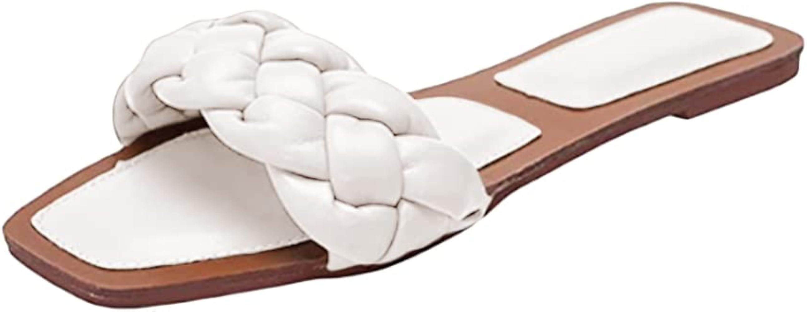 Womens Square Open Toe Flat Sandals Slip On Mule Slides Braided Strap Slipper | Amazon (US)