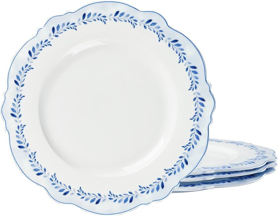 fanquare 11 Inch Porcelain Dinner Plates Set of 4, Elegant Blue Grass Ring Plates for Steak, Micr... | Amazon (US)