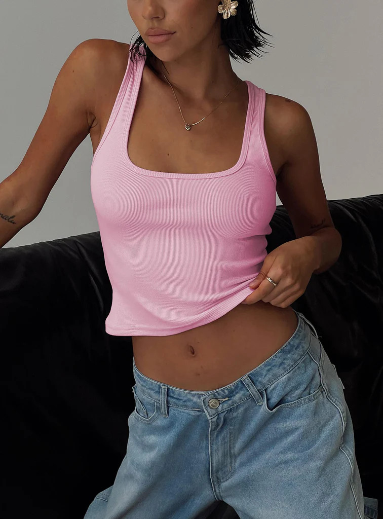 Baseline Square Neck Rib Tank Top Pale Pink | Princess Polly US
