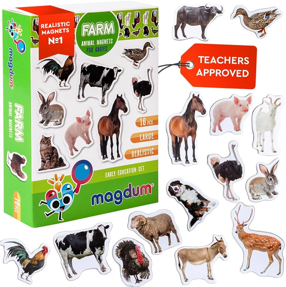 Fridge Magnets for Toddlers - Magdum - 16 Farm Animal Magnets for Refrigerator - Magnetic Animals... | Amazon (US)