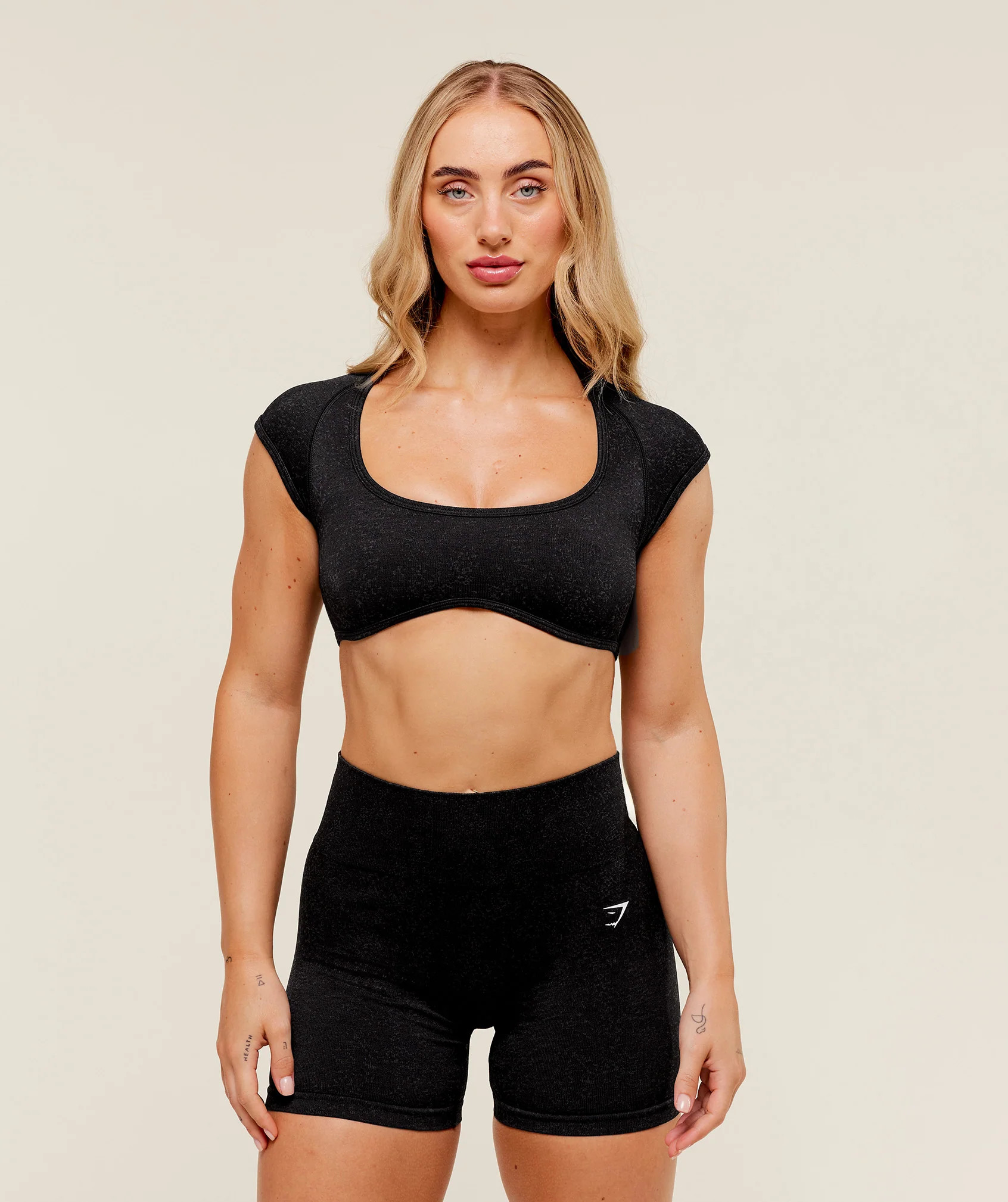 Gymshark Adapt Fleck x Whitney Short Sleeve Crop Top - Black | Gymshark US