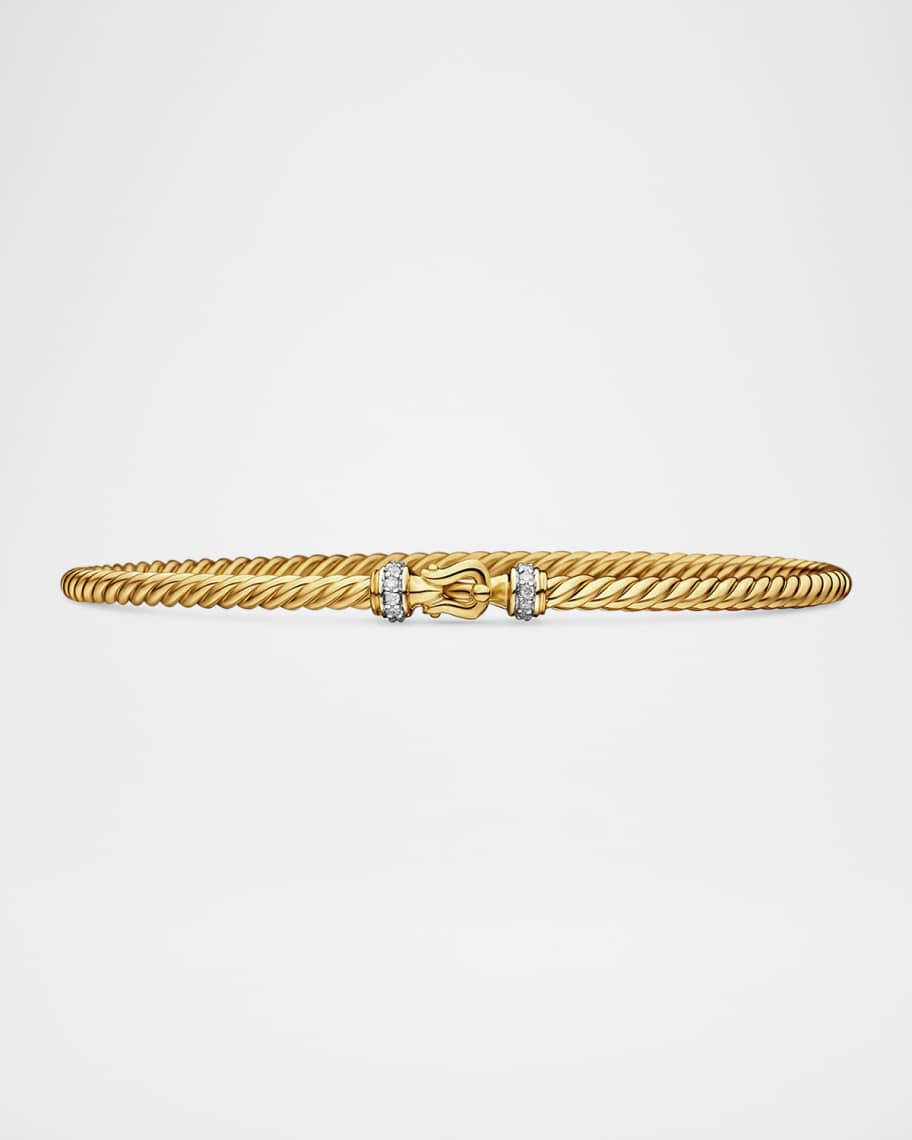 David Yurman Cable Buckle Bracelet with Diamonds and 18K Gold, 2.6mm | Neiman Marcus