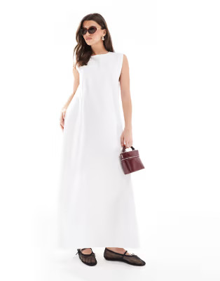ASOS DESIGN poplin pleat back trapeze maxi dress in white | ASOS (Global)