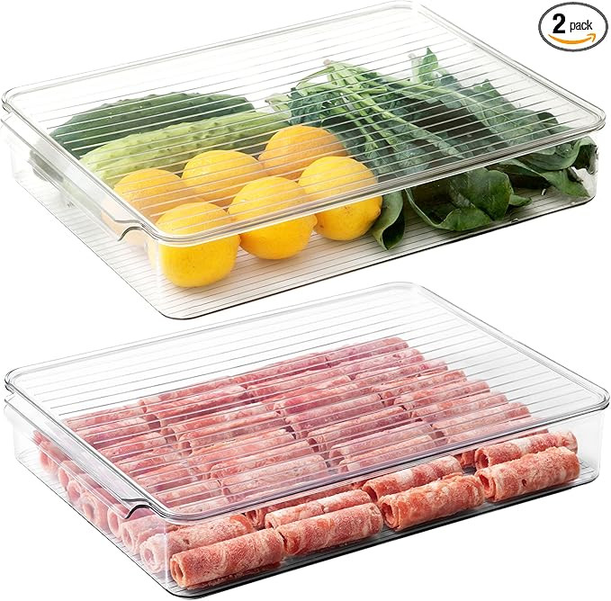 vacane 2 Pack Deli Meat Container for Fridge, Bacon Container with Lids for Refrigerator Fruit, C... | Amazon (US)