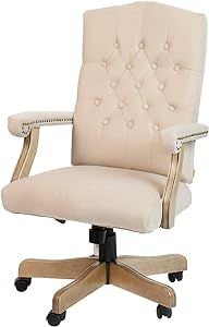 Flash Furniture Traditional Office Chair - Ivory Microfiber Tufted Swivel Office Chair - Home Off... | Amazon (US)