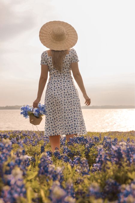 Blue floral dress and scalloped brim straw hat perfect for spring and summer

#LTKunder50 #LTKsalealert #LTKFind