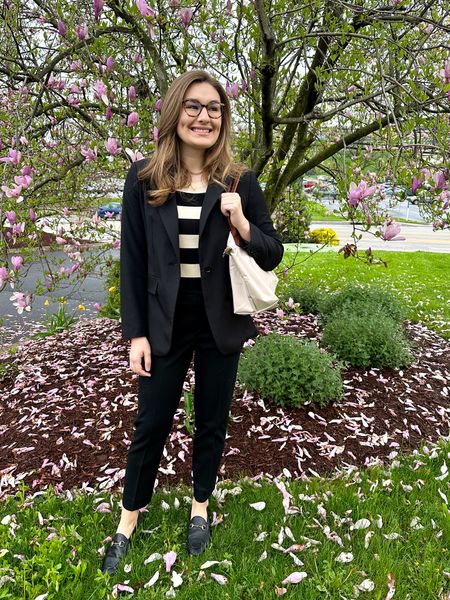 Long time, no see! I’ve been very busy finishing my spring semester of college. I attended a professional development seminar this past week and wore a classic black suit with this @lucyparislabel striped top, which you can shop on my @shop.ltk! #lucyparis #LPBabe #lucyparislabel 

#LTKfindsunder100 #LTKstyletip #LTKworkwear