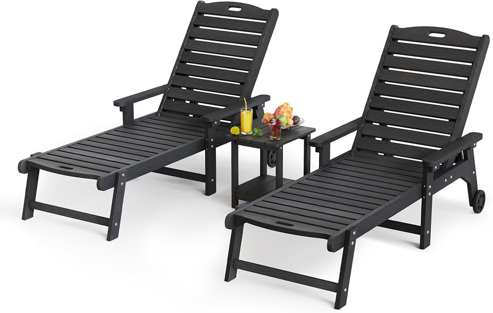 LUE BONA HDPS Chaise Lounge Chairs Set with Table, 3-Piece, Outdoor Pool Lounge Chair with Adjust... | Amazon (US)