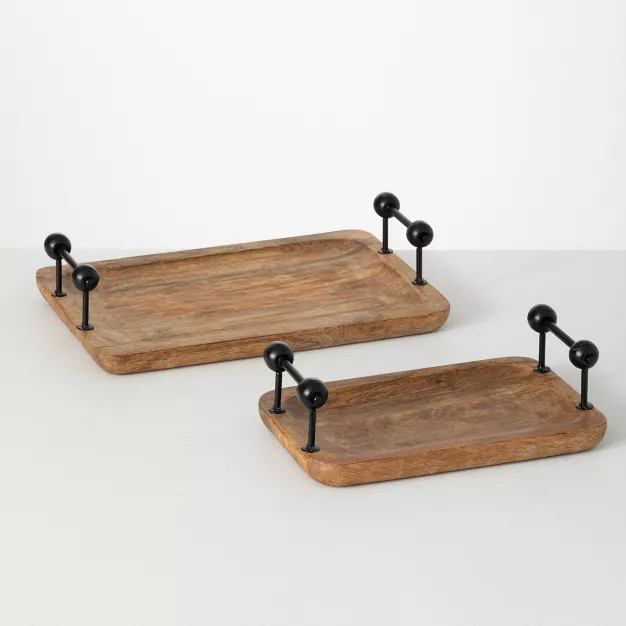 Sullivans Wooden Tray With Handles Set of 2, 15.75"L & 12"L Black | Target