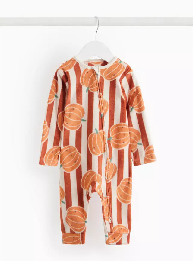 Halloween Pumpkin Print Fleece Zip Sleepsuit  12-18 months | Tu Clothing