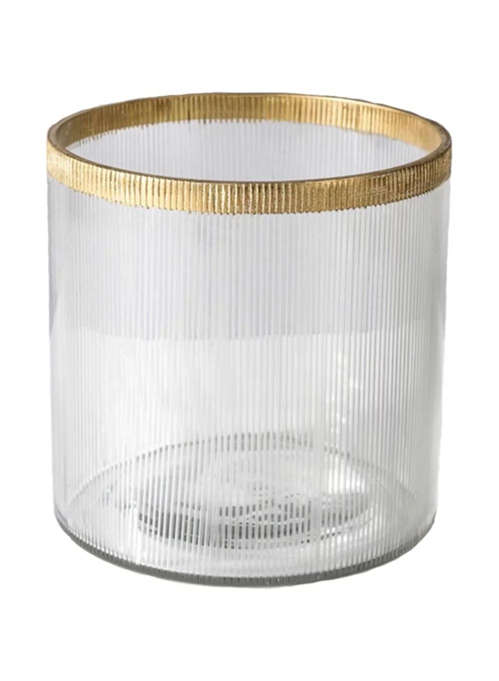 Serene Spaces Living Large Gold Rim Ribbed Glass Vase, 5" Diameter & 5.5" Tall | Walmart (US)