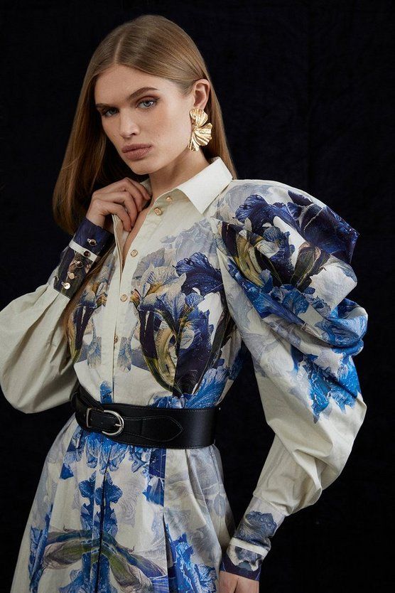 Mirrored Floral Cotton Sateen Midi Dress | Karen Millen UK + IE + DE + NL