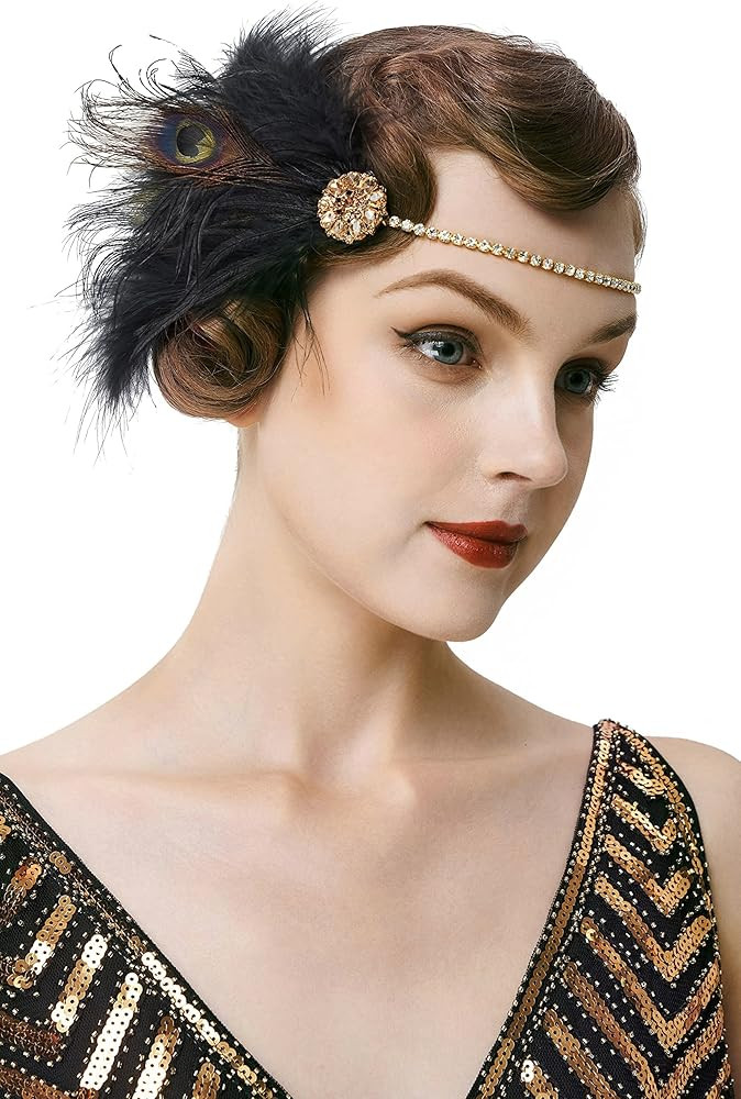 BABEYOND 1920s Flapper Headband Roaring 20s Headpiece Gatsby Ostrich Feather Headpiece with Cryst... | Amazon (US)