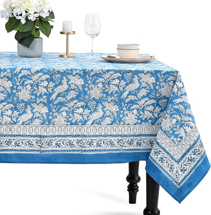 CPC Tablecloth 100% Cotton 70x108 Inch Indian Block Print Rectangle Table Cover, Washable Table C... | Amazon (US)