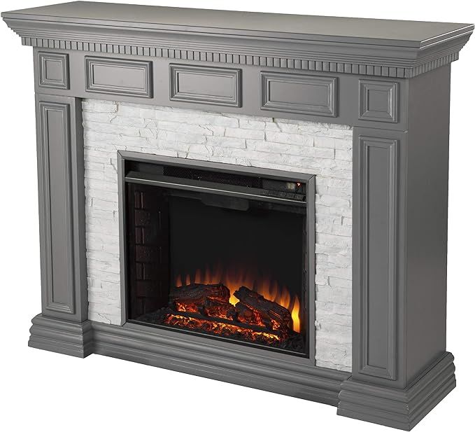 SEI Furniture Dakesbury Faux Stacked Stone Electric Fireplace, Gray | Amazon (US)