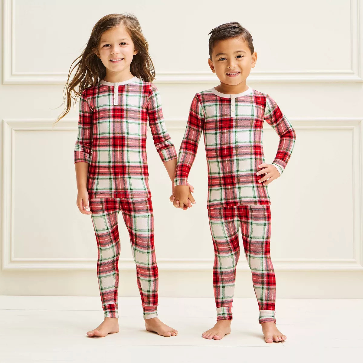 Toddler Holiday Plaid Cozy Knit Matching Family Pajama Set 2pc - Wondershop™ Cream 3T | Target