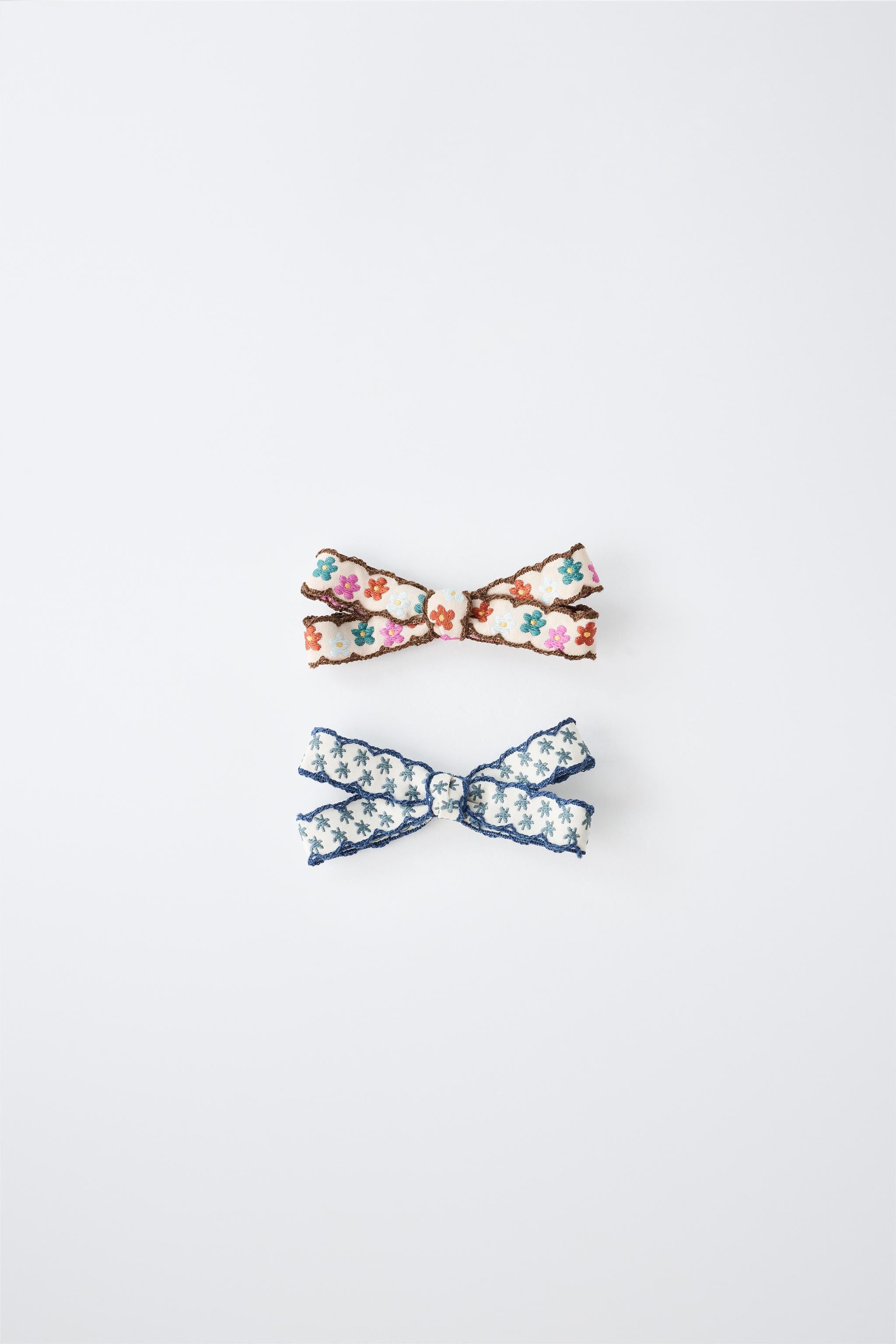 2-PACK OF EMBROIDERED BOW HAIR CLIPS | Zara UK